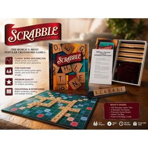 Scrabble Bookshelf Edition Classic Crossword Board Game Wooden Tiles 2004‎